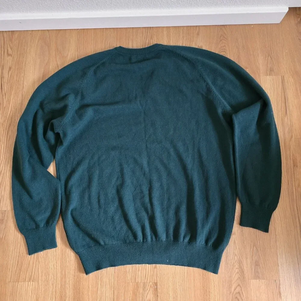 Lands End Cashmere Sweater Mens L Tall Green V Neck Pullover Minimalist Luxury - Picture 5 of 8